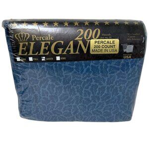 Percale Elegant Sheet Set Queen Size Blue Leaf Cotton Blend NEW
